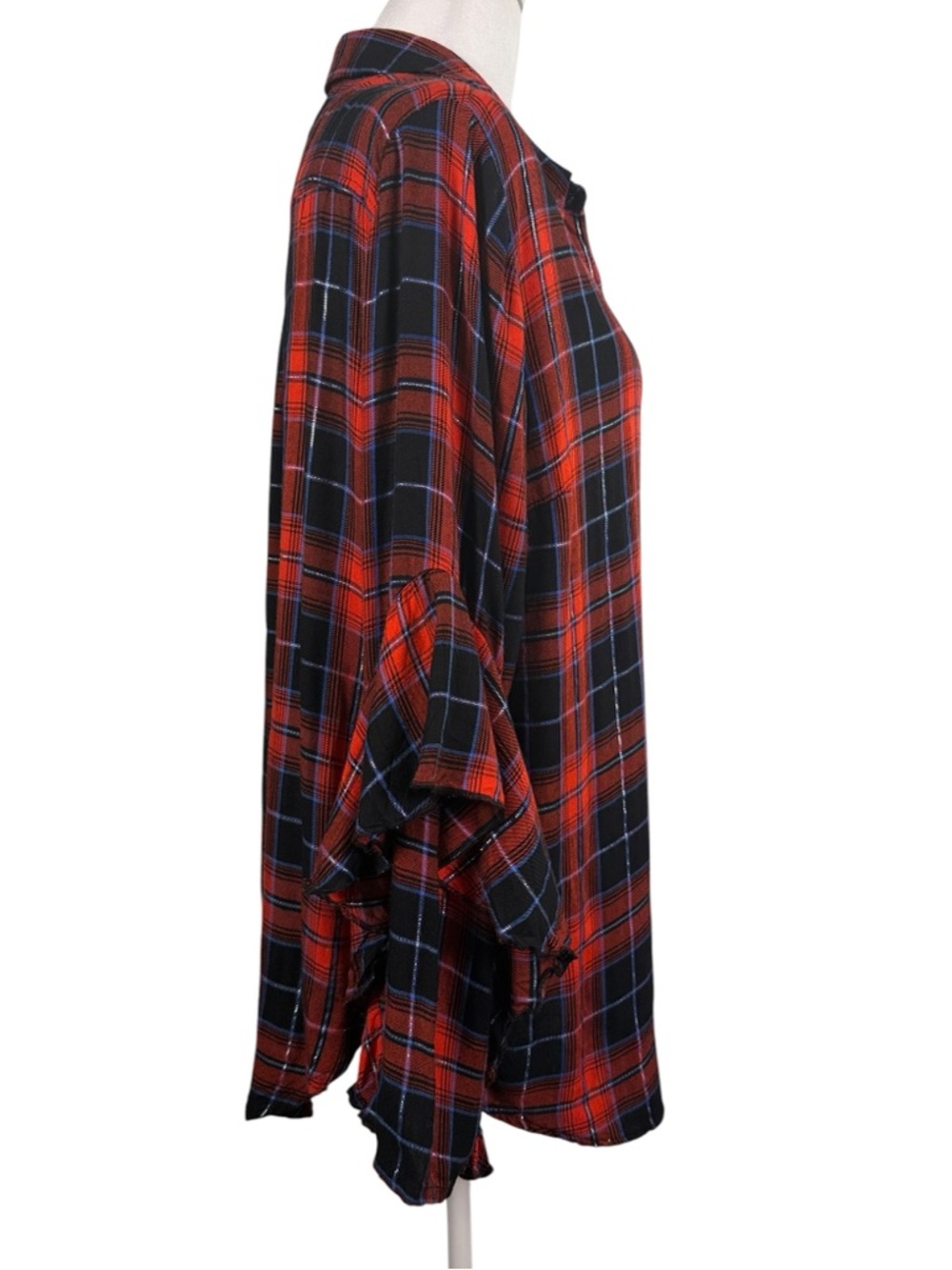 EST. 1946 Red Plaid Ruffle Sleeve Button Down Blouse Fall Chic Size L - Picture 5 of 13